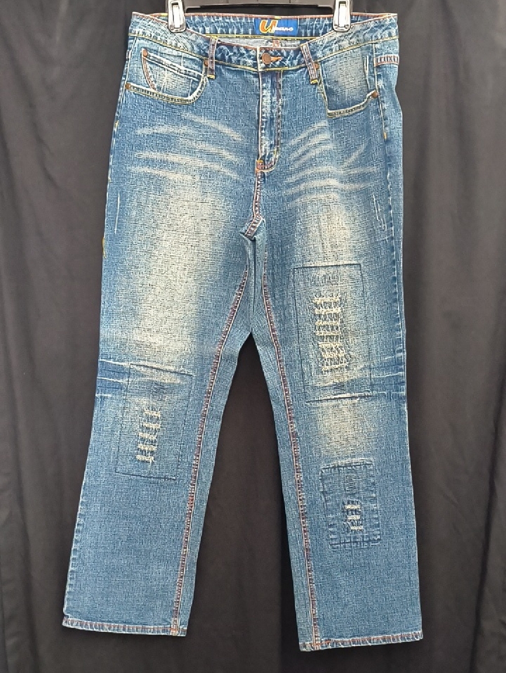 Blue Distressed Patchwork Jeans